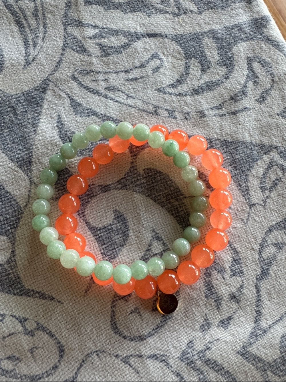 Stretch Beaded Bracelet Set - Green and Coral